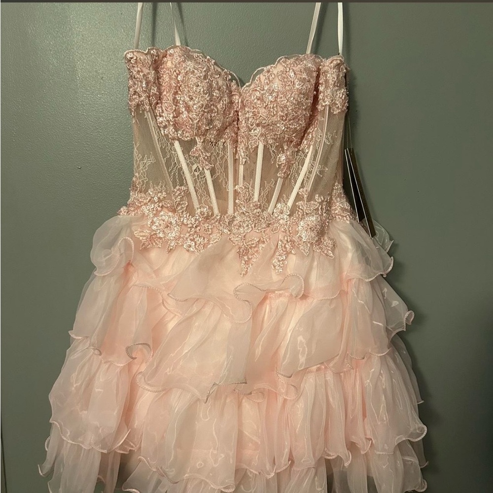 Elegant Pink Lace Mini Dress